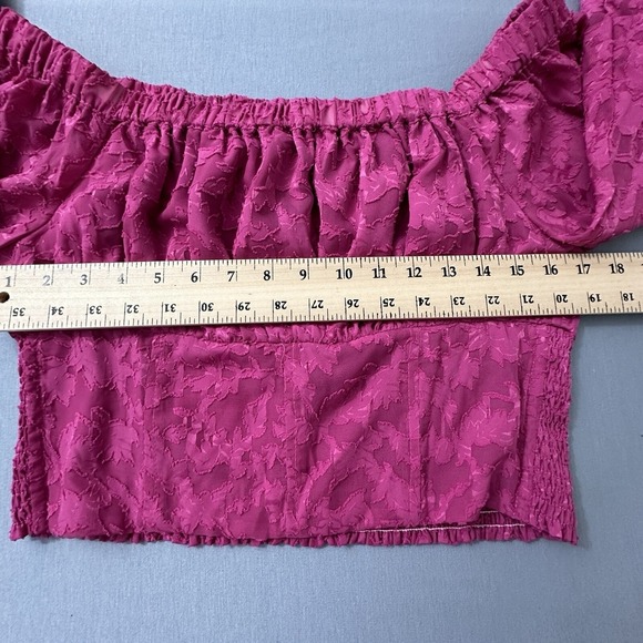 En‎ Creme Womens Top L Hot Pink Floral Crop Balloon Romantic Boho Peasant Gypsy - Picture 8 of 14